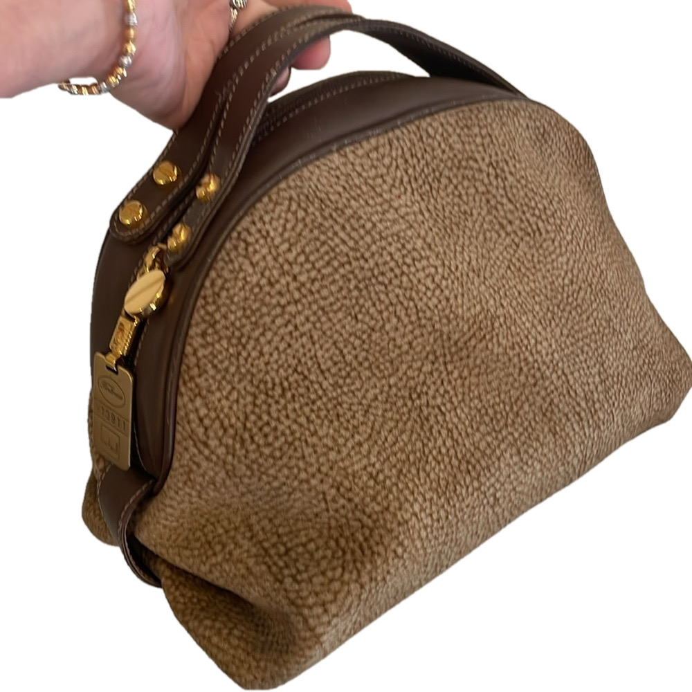 Borbonese Redwall Suede Textured Brown Dual Handle Satchel Bag EUC